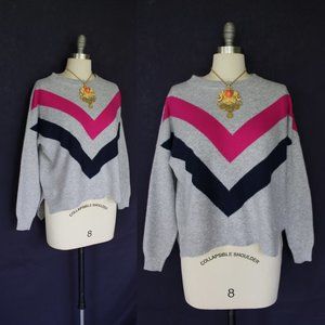 Erika Cavallini  Wool Cashmere  chevron stripe gray Jumper tunic Sweater $675 M